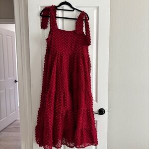 Sister Jane Red Textured Pom-Pom Midi Dress